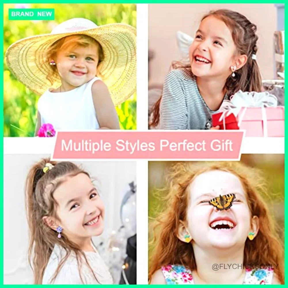 Hypoallergenic Clip-On Earrings Set for Girls Ages 4-12, 64-Piece